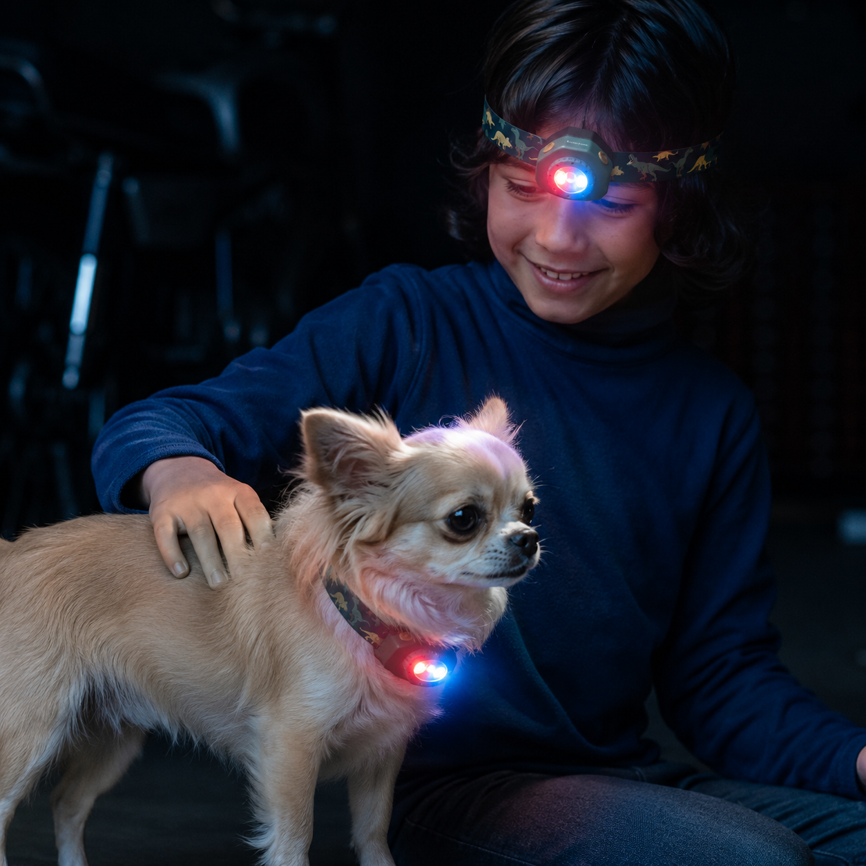 KIDLED4R 充電池仕様| 超軽量25gのヘッドランプ/ 小型犬の認識灯ととしても◎ 夜のお散歩に安心を