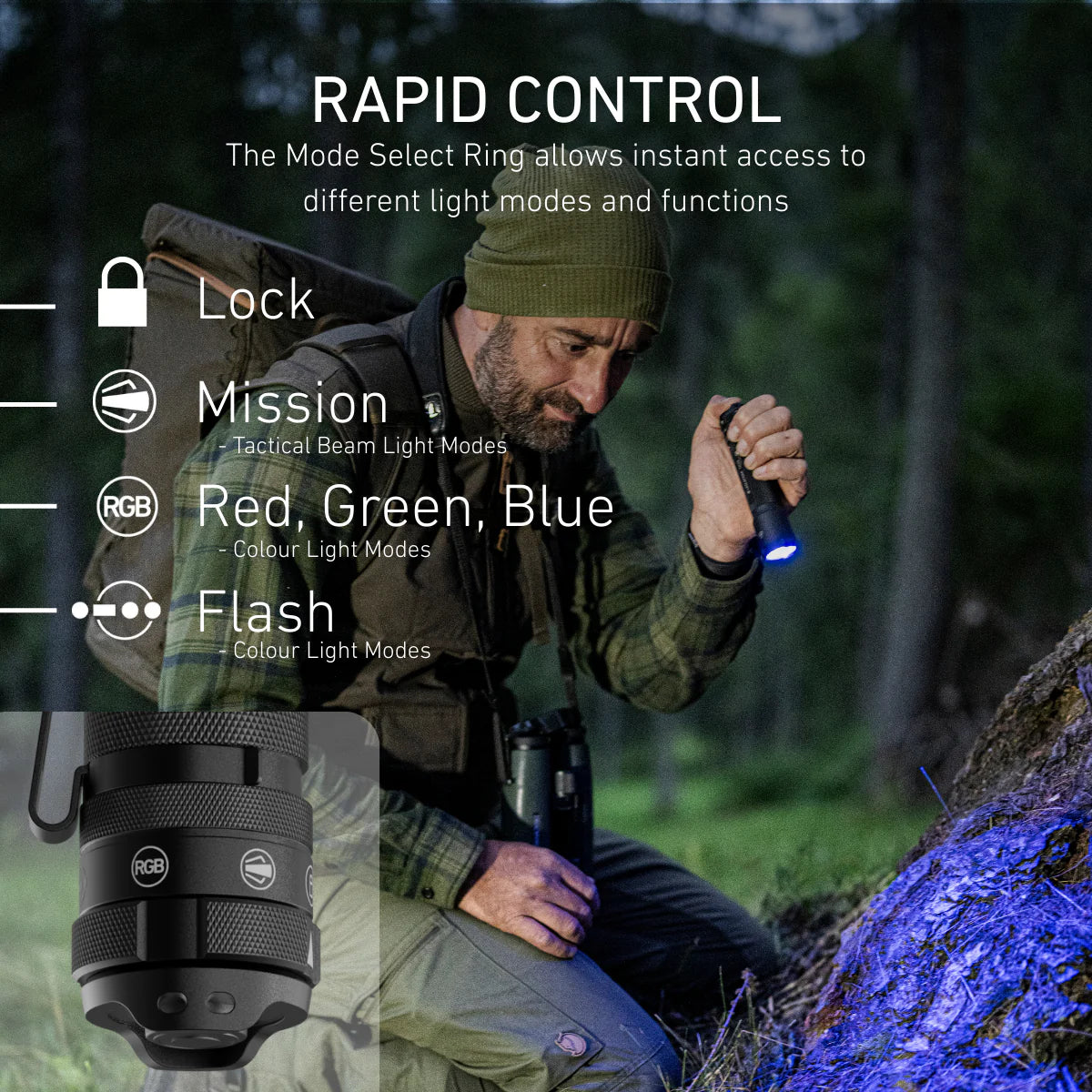 【再入荷】TAC7R | 最新鋭のタクティカルライト、RGB+強力ストロボ機能、洗練の機能+究極の使いやすさ+タフネス、仕事に趣味に、これぞ「迷わない、装備」