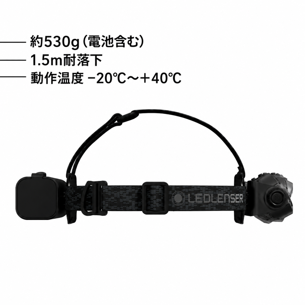 約530g(電池含む) 1.5m耐落下 動作温度 −20°C~+40°C