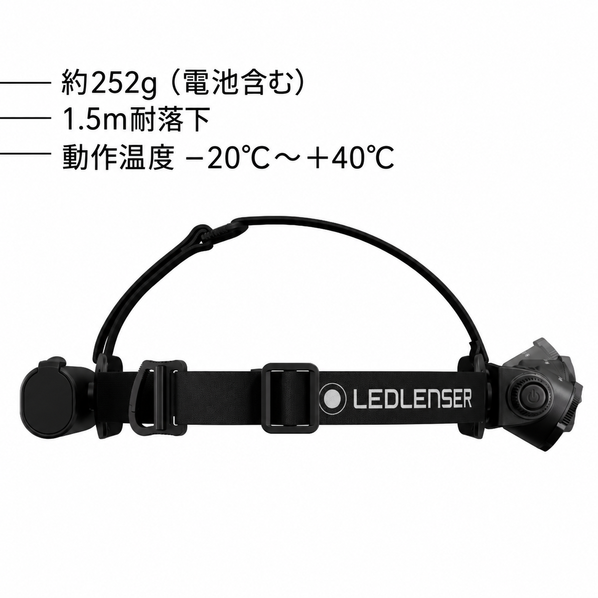 約252g(電池含む) 1.5m耐落下 動作温度 −20°C~+40°C