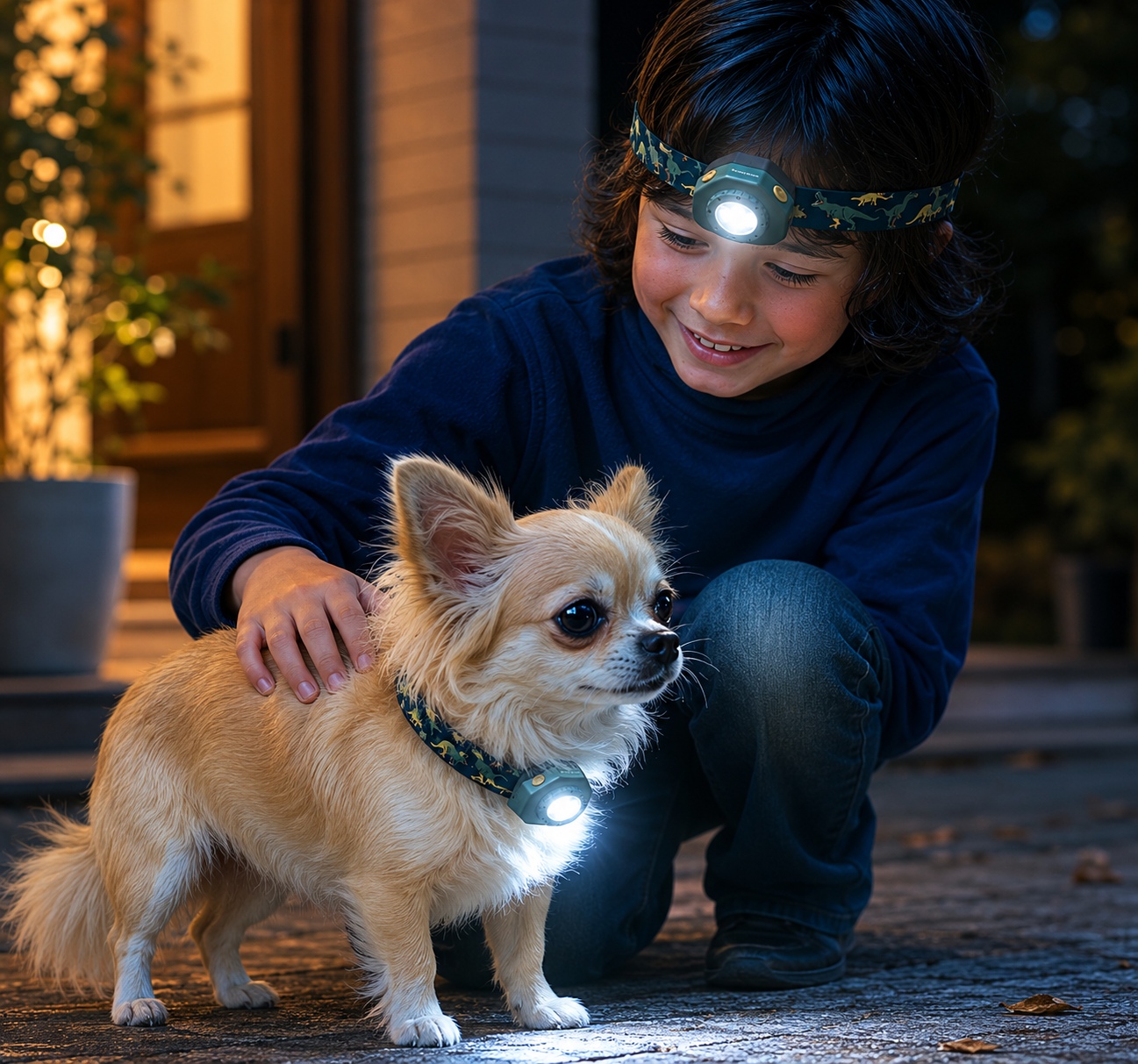 KIDLED4R 充電池仕様| 超軽量25gのヘッドランプ/ 小型犬の認識灯ととしても◎ 夜のお散歩に安心を