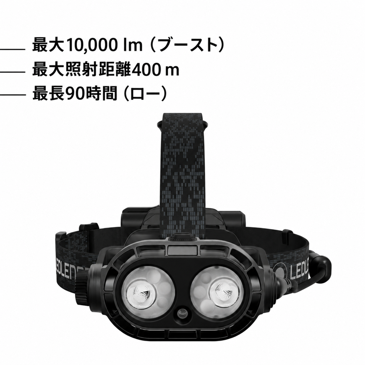 最大10,000 lm（ブースト） 最大照射距離400 m 最長90時間（ロー）