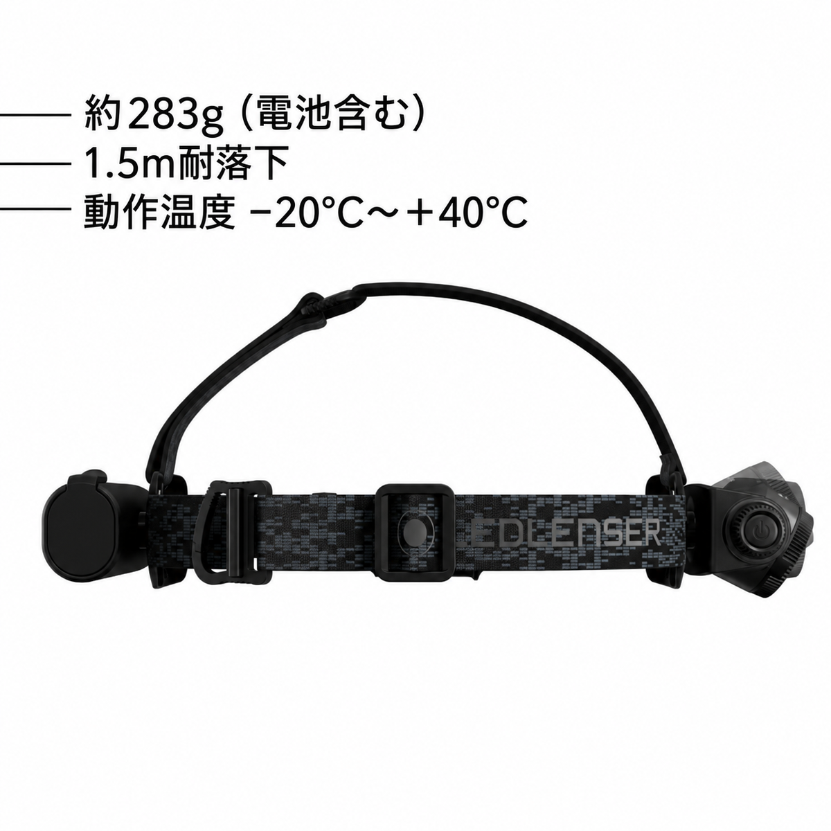 約283g（電池含む） 1.5m耐落下 動作温度 −20°C～＋40°C