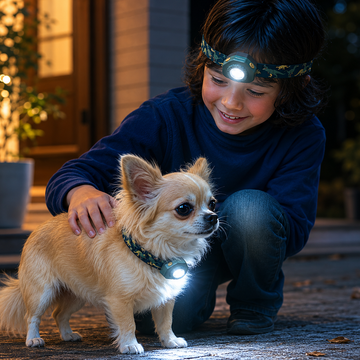 KIDLED4R 充電池仕様|  超軽量25gのヘッドランプ/ 小型犬の認識灯ととしても◎ 夜のお散歩に安心を